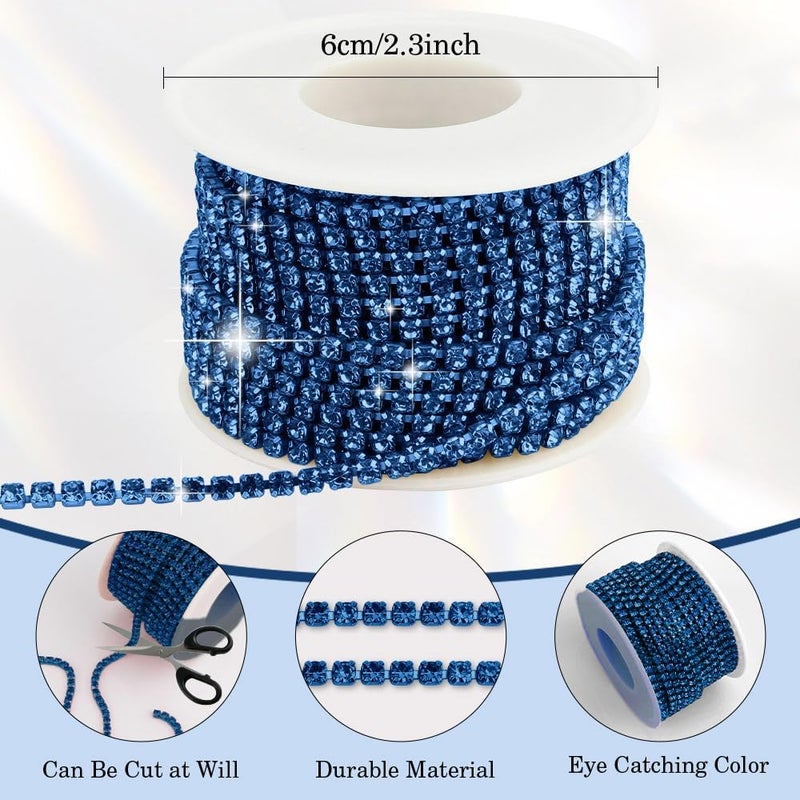 Liwidon Rhinestone Chain 10 Yards Rhinestone Trim Blue Bling Diamond Rhinestones Strips 3mm Glitter Bling Crystal Rhinestones Close Chains Claw Cup Chains Trim for Sewing DIY Crafting Jewelry Clothes - Image 3